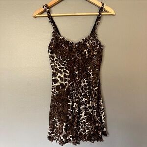 cheetah print sleepwear lingerie sheer mini slip dress w/ underwire bra
Size: S